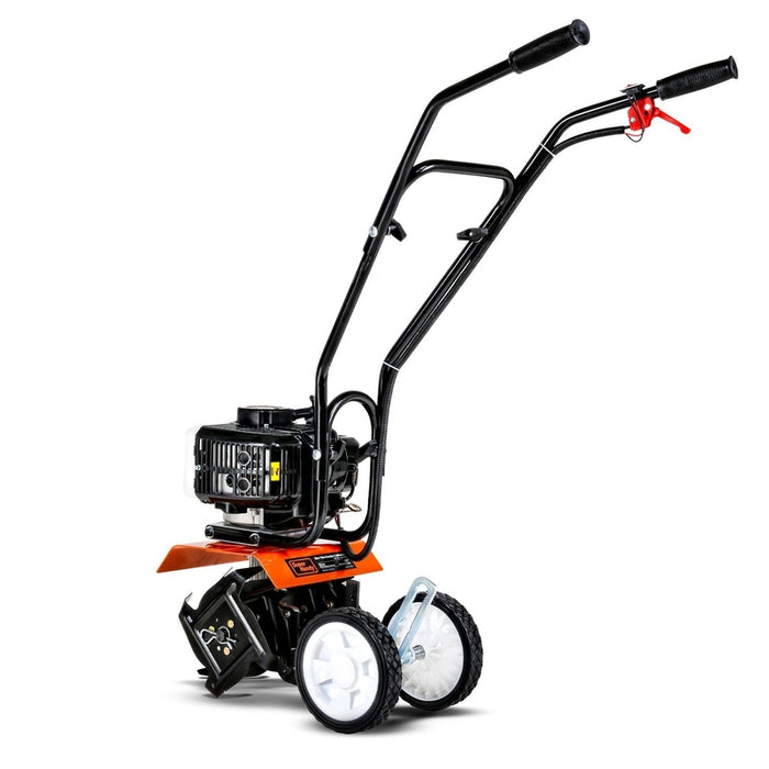 Super Handy GUO020 Mini Garden Tiller With Front Tine 10” Width And Depth 1.8HP 52cc 2 Stroke Gas Motor 4 Steel Adjustable Tines